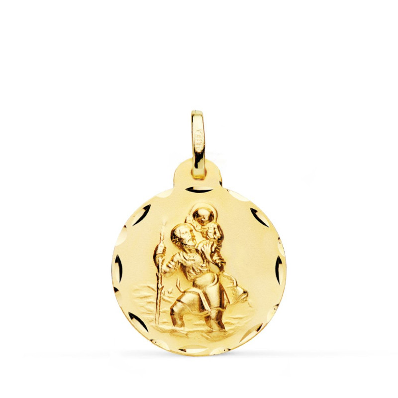 18K MEDALLA ORO AMARILLO SAN CRISTOBAL TALLADA 20 MM