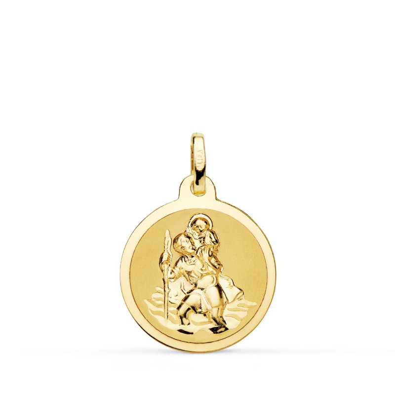 18K MEDALLA ORO AMARILLO ORO AMARIILO SAN CRISTOBAL MATE Y BRILLO 20 MM