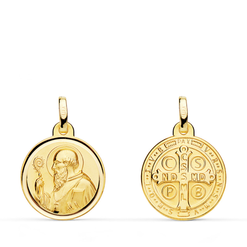 18K ESCAPULARIO ORO AMARILLO SAN BENITO BISEL 16 MM