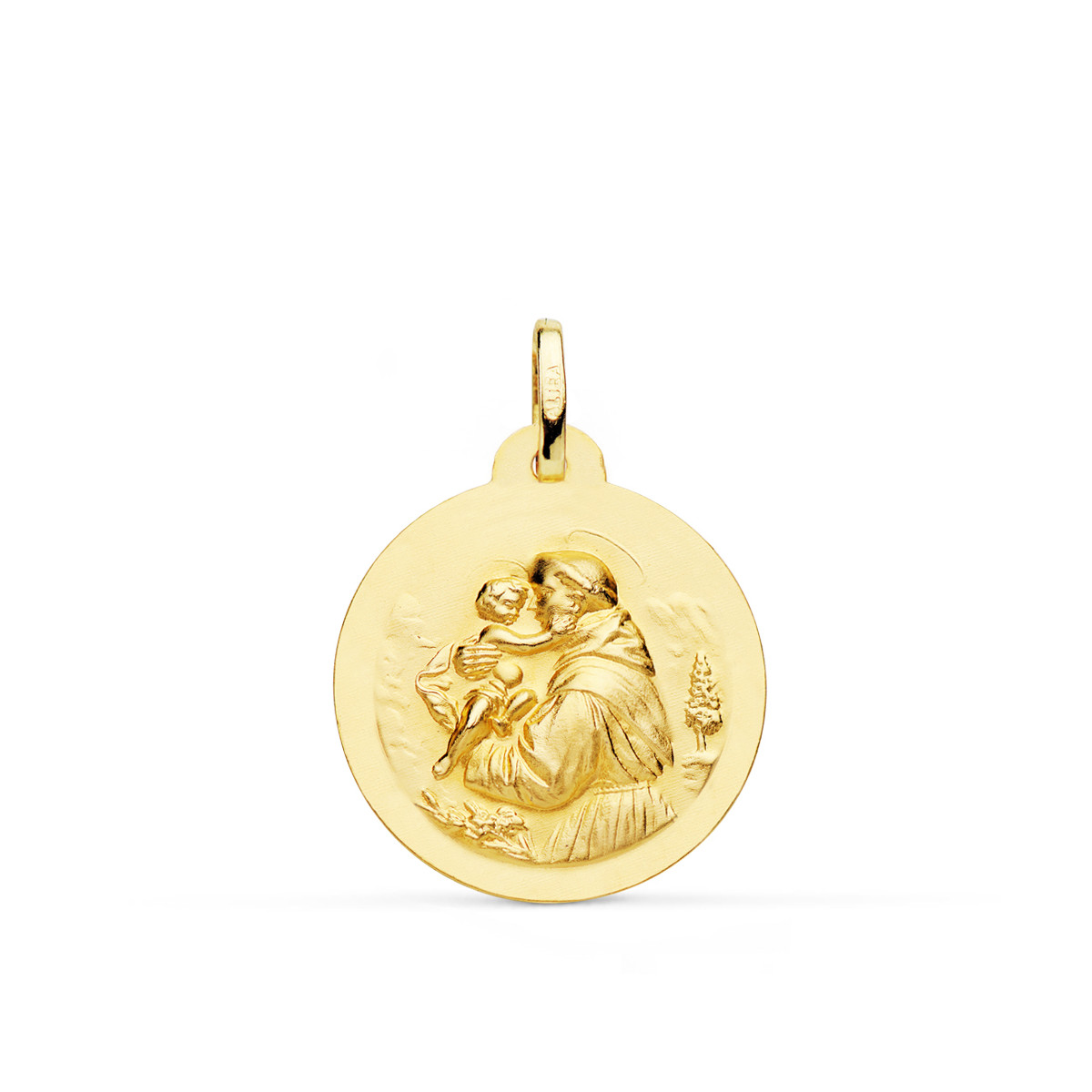18K MEDALLA ORO AMARILLO SAN ANTONIO MATIZADA LISA 22 MM