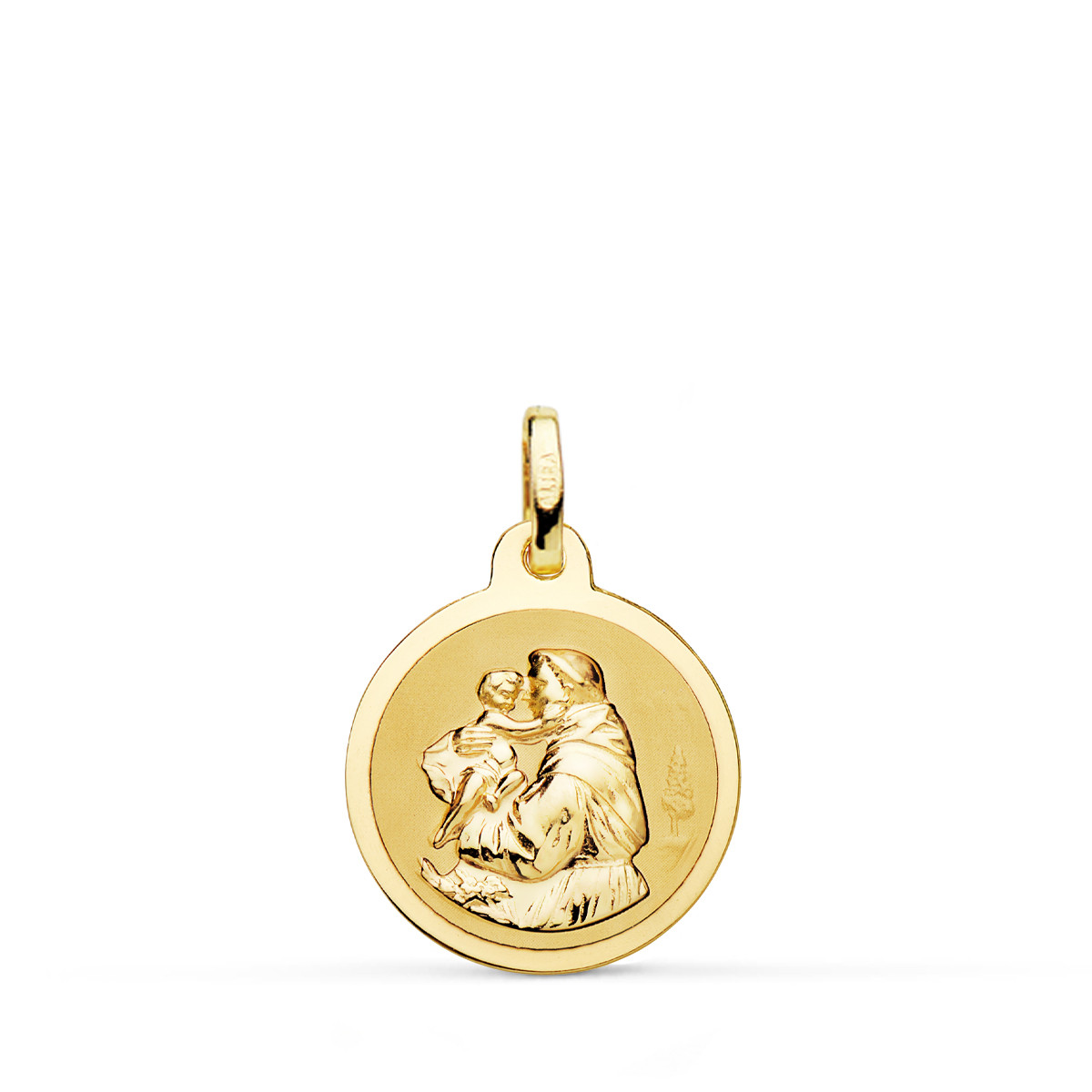 18K MEDALLA ORO AMARILLO SAN ANTONIO EN BRILLO 16 MM