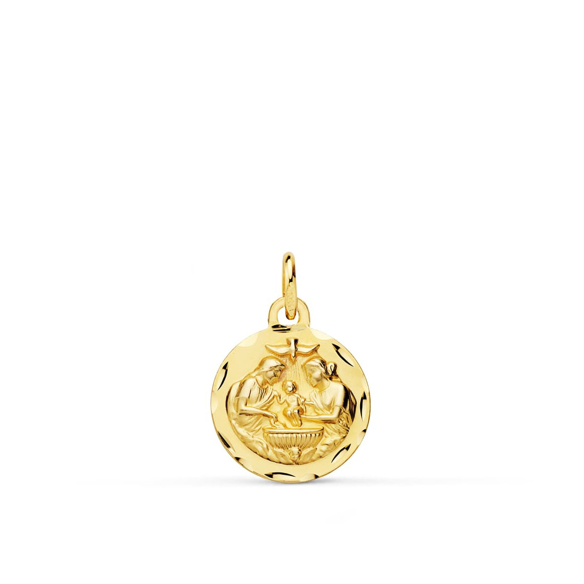 18K MEDALLA ORO AMARILLO BAUTISMO TALLADA 14 MM