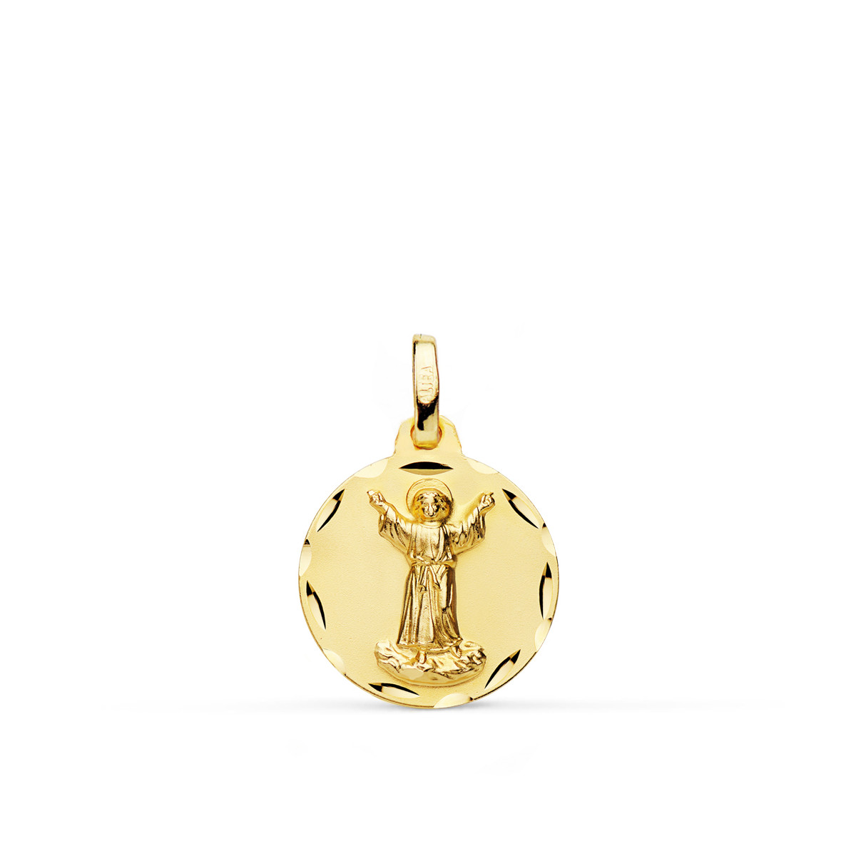 18K MEDALLA ORO AMARILLO DIVINO NIÑO TALLADA 16 MM