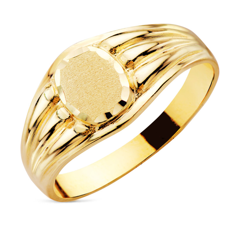 18K SELLO ORO AMARILLO MACIZO MATE Y BRILLO ZONA GRABACION 8X7 MM