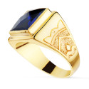 18K SELLO CUADRADO ORO AMARILLO MACIZO CON PIEDRA SPINEL ZAFIRO TALLA DAMERO 12X12 MM 18K SELLO CUADRADO ORO AMARILLO MACIZO CON PIEDRA SPINEL ZAFIRO TALLA DAMERO 12X12 MM