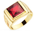 18K SELLO CUADRADO ORO AMARILLO MACIZO CON PIEDRA SPINEL RUBI TALLA DAMERO 12X12 MM 18K SELLO CUADRADO ORO AMARILLO MACIZO CON PIEDRA SPINEL RUBI TALLA DAMERO 12X12 MM