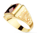 18K SELLO CUADRADO ORO AMARILLO MACIZO CON PIEDRA SPINEL RUBI TALLA DAMERO 12X12 MM 18K SELLO CUADRADO ORO AMARILLO MACIZO CON PIEDRA SPINEL RUBI TALLA DAMERO 12X12 MM