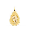 18K MEDALLA ORO AMARILLO VIRGEN NIÑA GOTA EN BRILLO Y MATE 23X15 MM