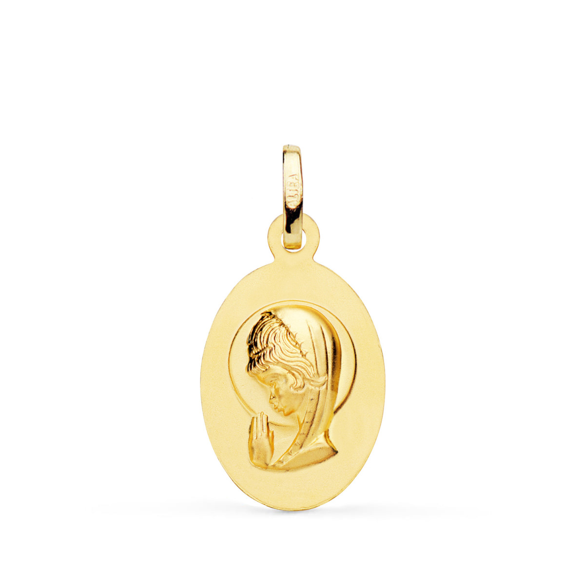 18K MEDALLA ORO AMARILLO VIRGEN NIÑA OVAL MATIZADA 19 X 12 MM