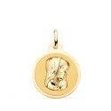 18K MEDALLA ORO AMARILLO VIRGEN NIÑA EN BRILLO 20 MM