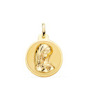 18K MEDALLA ORO AMARILLO VIRGEN NIÑA EN BRILLO 20 MM