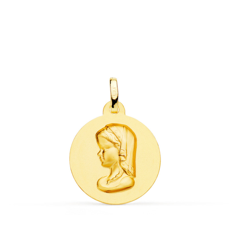18K MEDALLA ORO AMARILLO VIRGEN NIÑA LISA MATIZADA 18 MM