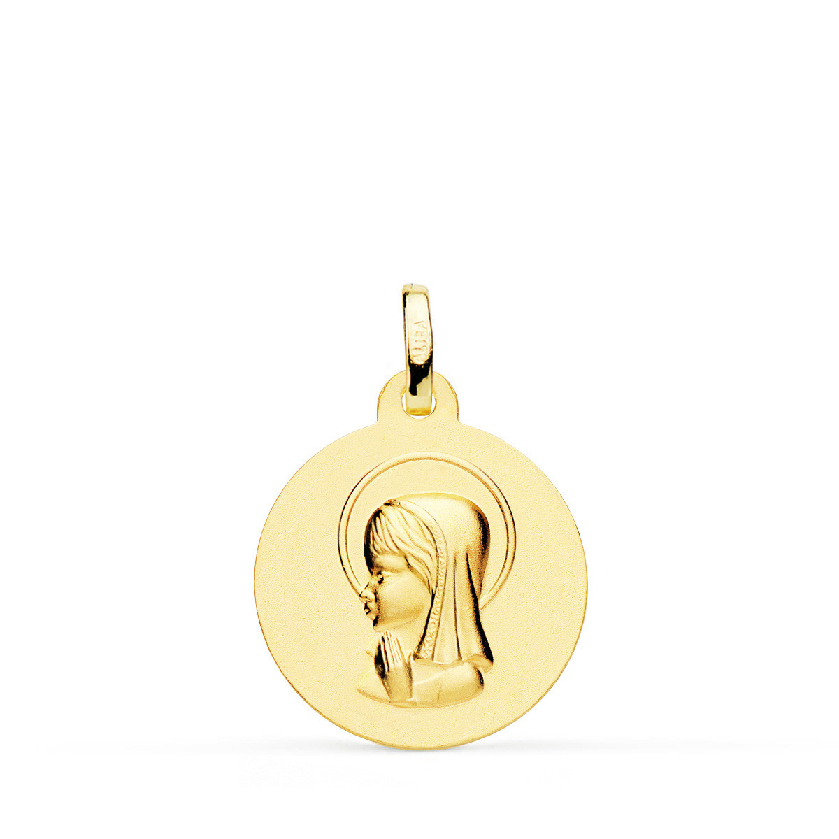 18K MEDALLA ORO AMARILLO VIRGEN NIÑA LISA 18 MM