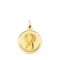 18K MEDALLA ORO AMARILLO VIRGEN NIÑA LISA 18 MM