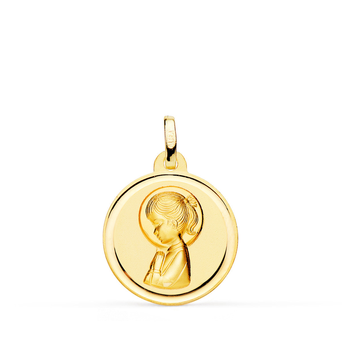 18K MEDALLA ORO AMARILLO VIRGEN NIÑA LISA 18 MM