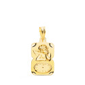 18K MEDALLA ORO AMARILLO RECTANGULO ANGELITO BURLON CON RELOJ TALLADA 19X11 MM