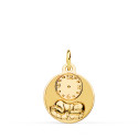 18K MEDALLA ORO AMARILLO REDONDA NIÑO DE LA HORA CON RELOJ BRILLO Y MATE 15 MM 18K MEDALLA ORO AMARILLO REDONDA NIÑO DE LA HORA CON RELOJ BRILLO Y MATE 15 MM