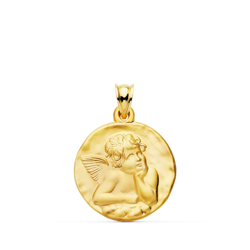 18K MEDALLA ORO AMARILLO REDONDA ANGELITO BURLON MATIZADO  24 MM