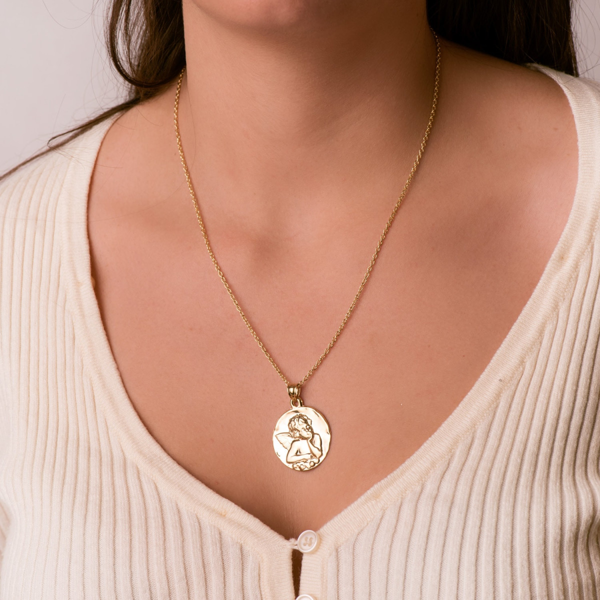 18K MEDALLA ORO AMARILLO ANGEL BURLON BRILLO 28 MM