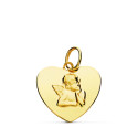 18K COLGANTE ORO AMARILLO CORAZON BRILLO Y ANGELITO BURLON. 14 MM C. AMOR