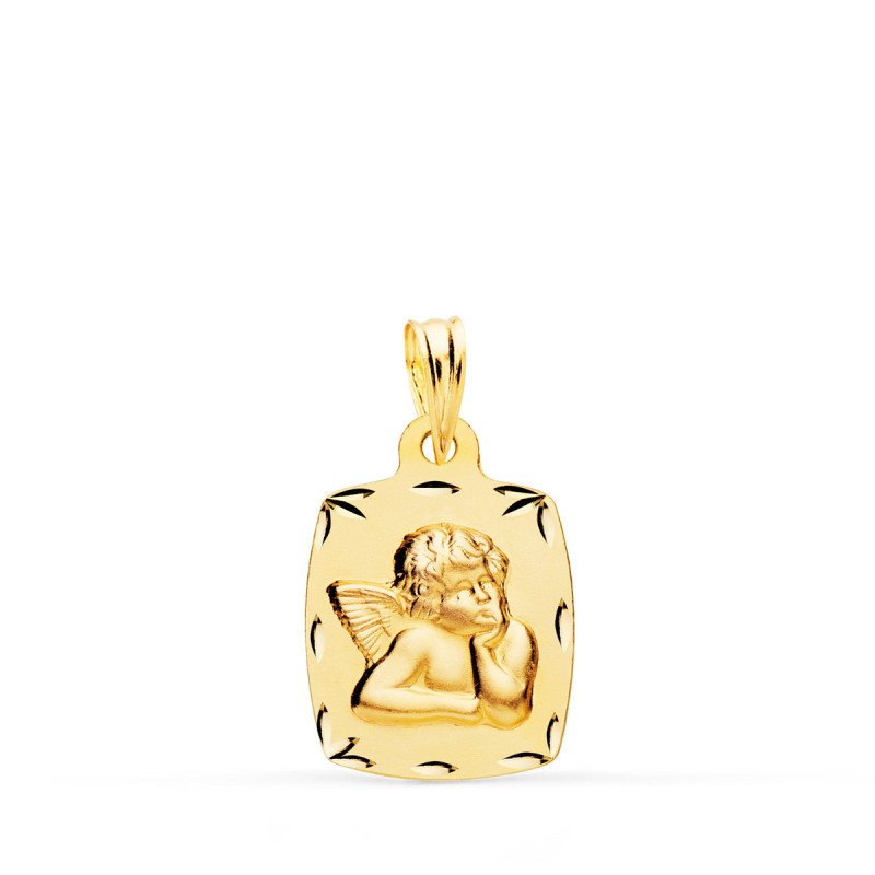 18K MEDALLA ORO AMARILLO TONEL ANGELITO BURLON TALLADA 19X13 MM