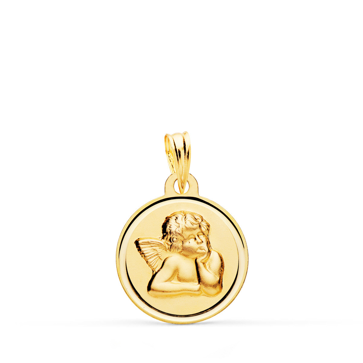 18K MEDALLA ORO AMARILLO REDONDA ANGELITO BURLON BISEL 16 MM