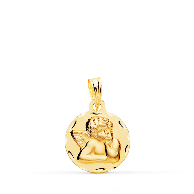 18K MEDALLA ORO AMARILLO ANGELITO BURLON LIGERA TALLADA 14 MM