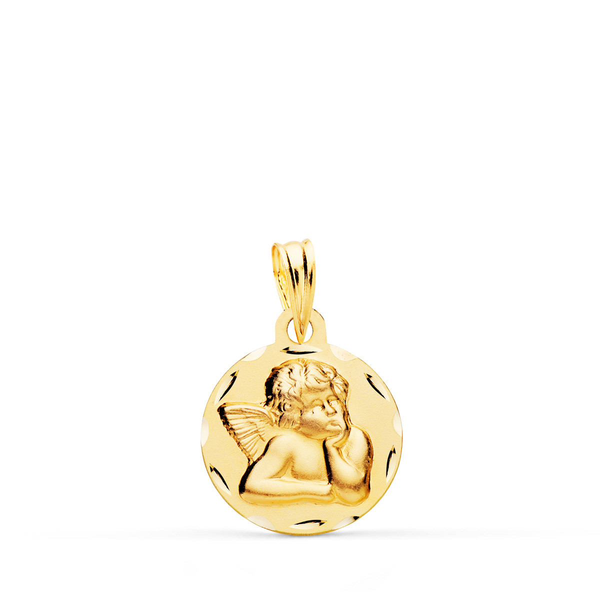 18K MEDALLA ORO AMARILLO ANGELITO BURLON LIGERA TALLADA 14 MM