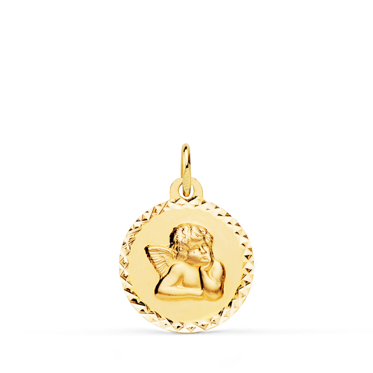 18K MEDALLA ORO AMARILLO ANGELITO BURLON CERCO TALLADO 16 MM