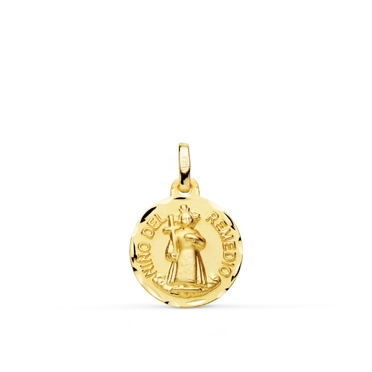 18K MEDALLA ORO AMARILLO NIÑO DEL REMEDIO TALLADA 16 MM