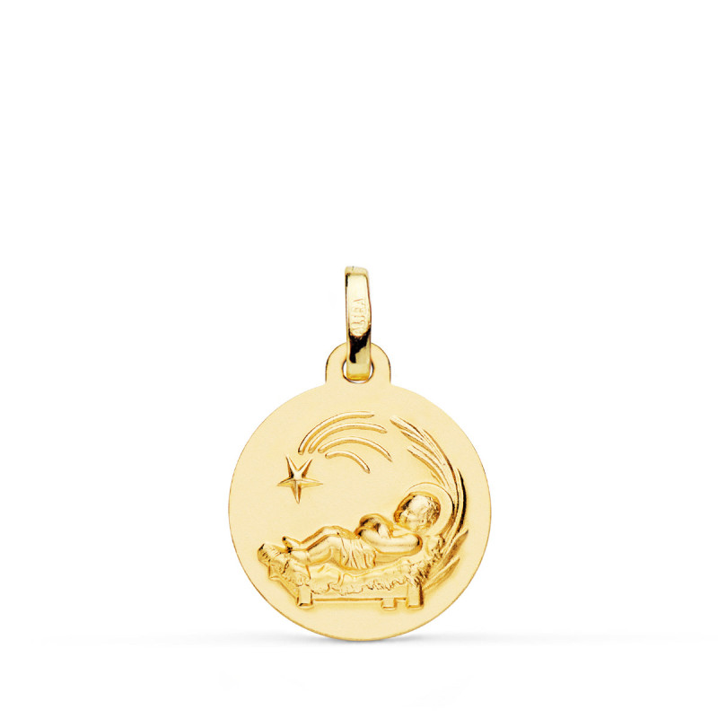18K MEDALLA ORO AMARILLO NIÑO DEL PESEBRE LISA 16 MM