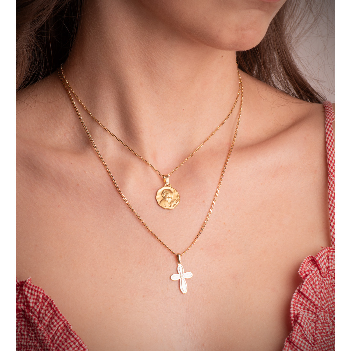 18K MEDALLA ORO AMARILLO ANGEL NIÑO DE LA FLOR 17 MM