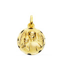 18K MEDALLA ORO AMARILLO ANGEL DE LA GUARDA CON NIÑO TALLADA 16 MM