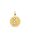 18K MEDALLA ORO AMARILLO ANGELITO REZANDO BRILLO 16 MM
