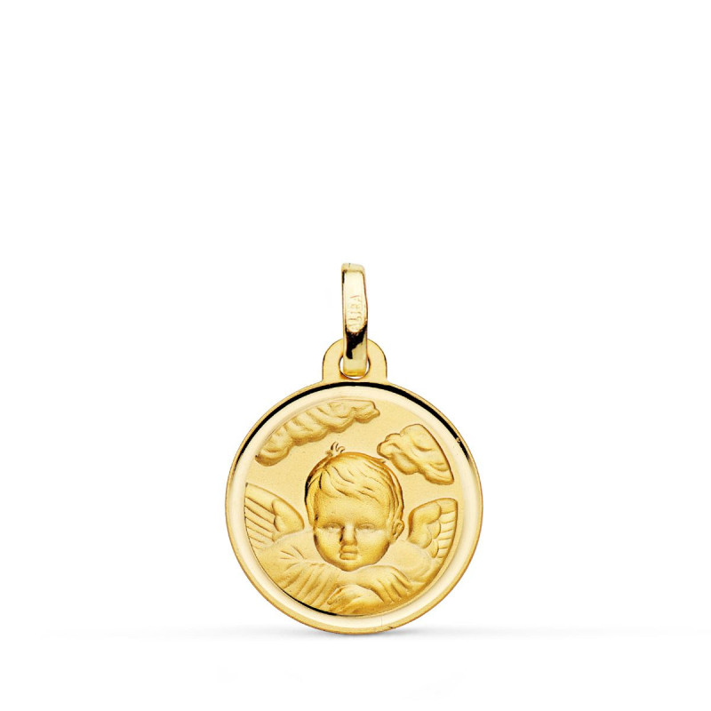 18K MEDALLA ORO AMARILLO ANGEL NIÑO EN LA NUBE BISEL 16 MM