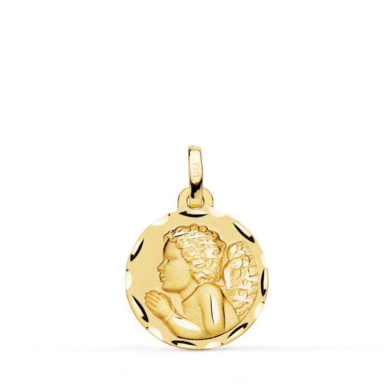18K MEDALLA ORO AMARILLO ANGEL " NIÑO PIADOSO " REZANDO TALLADO 16 MM