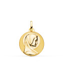 18K MEDALLA ORO AMARILLO MARIA FRANCESA LISA MATIZADA Y BRILLO 18 MM 18K MEDALLA ORO AMARILLO MARIA FRANCESA LISA MATIZADA Y BRILLO 18 MM
