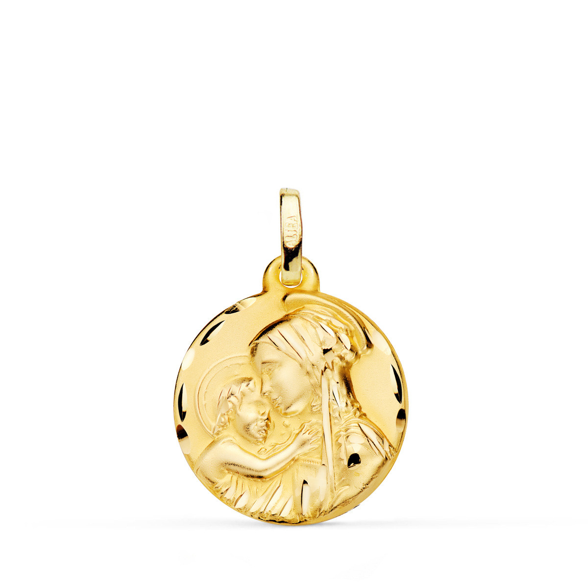 18K MEDALLA ORO AMARILLO MADRE " DIVINA TERNURA " TALLADA 18 MM