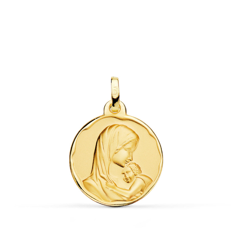 18K MEDALLA ORO AMARILLO VIRGEN MADRE AMOR MATERNAL 18 MM