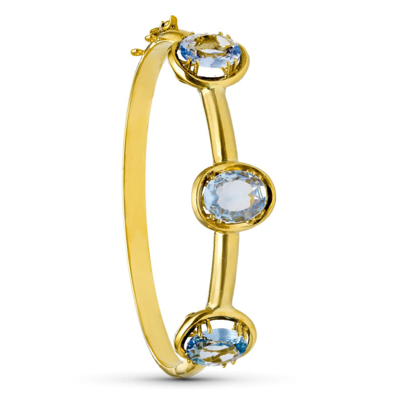 18K PULSERA ORO AMARILLO RIGIDA PIEDRAS COLOR