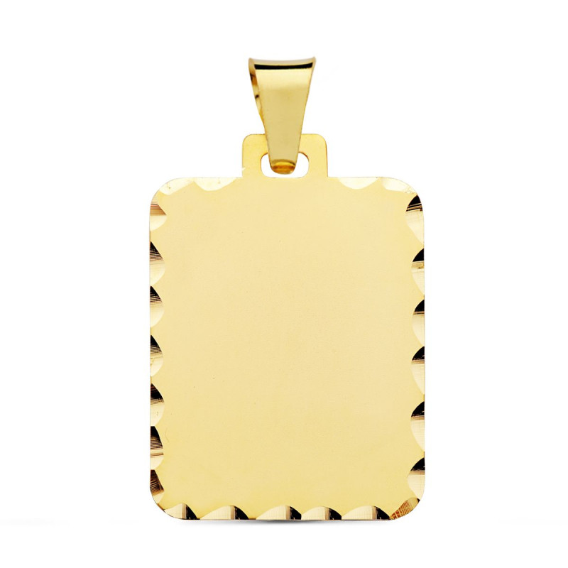 9K PLACA CHAPA ORO AMARILLO RECTANGULAR MATE BORDES TALLADOS. 28X20 MM