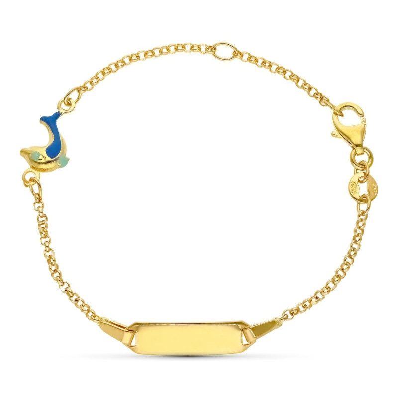 18K ESCLAVA ORO AMARILLO DELFIN ESMALTE 16CM