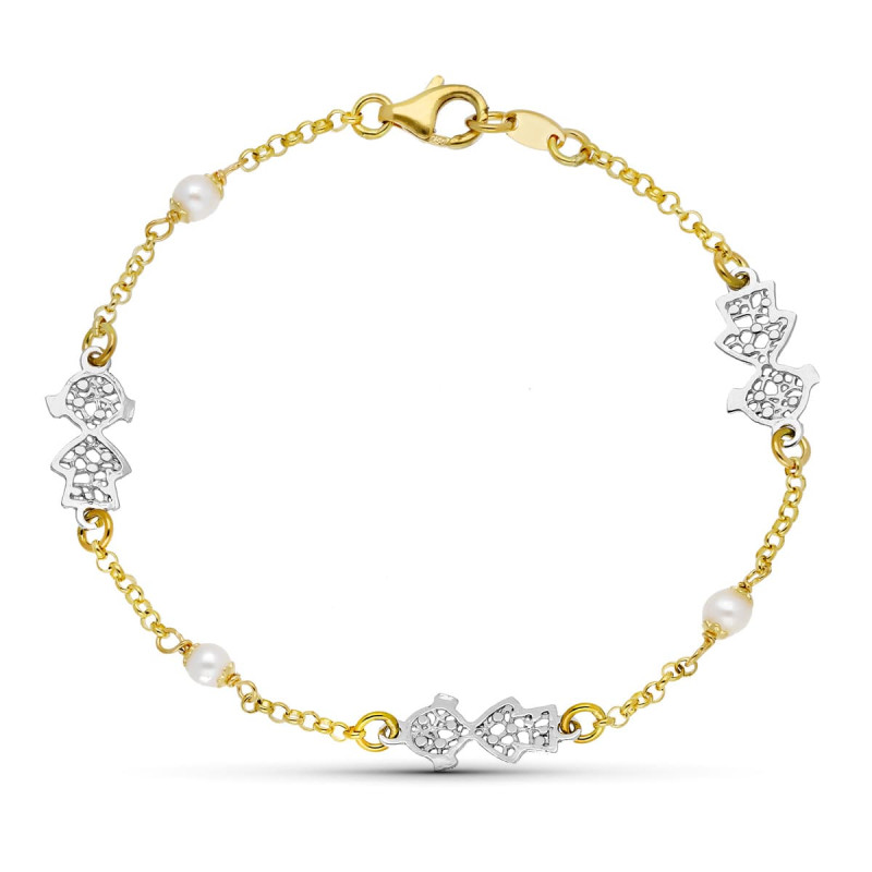 18K PULSERA ORO BICOLOR PERLA 18CM