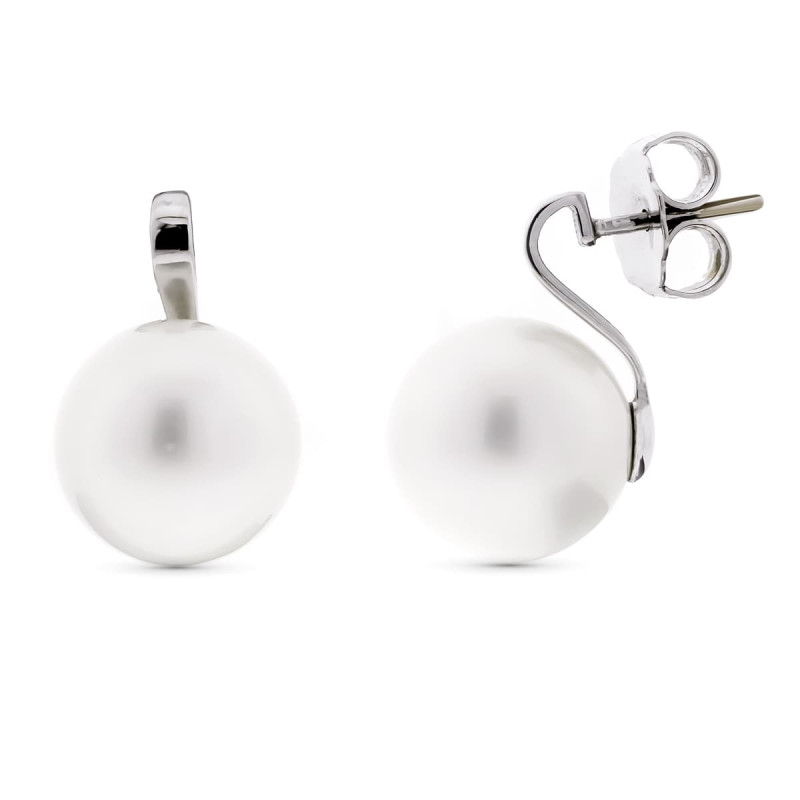 18K PENDIENTES ORO BLANCO PERLA 15 MM PRESION