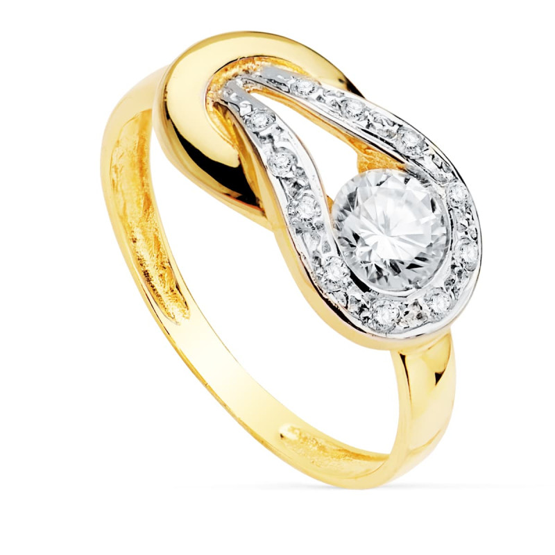 18K SORTIJA ORO BICOLOR DISEÑO NUDO CON CIRCONITAS