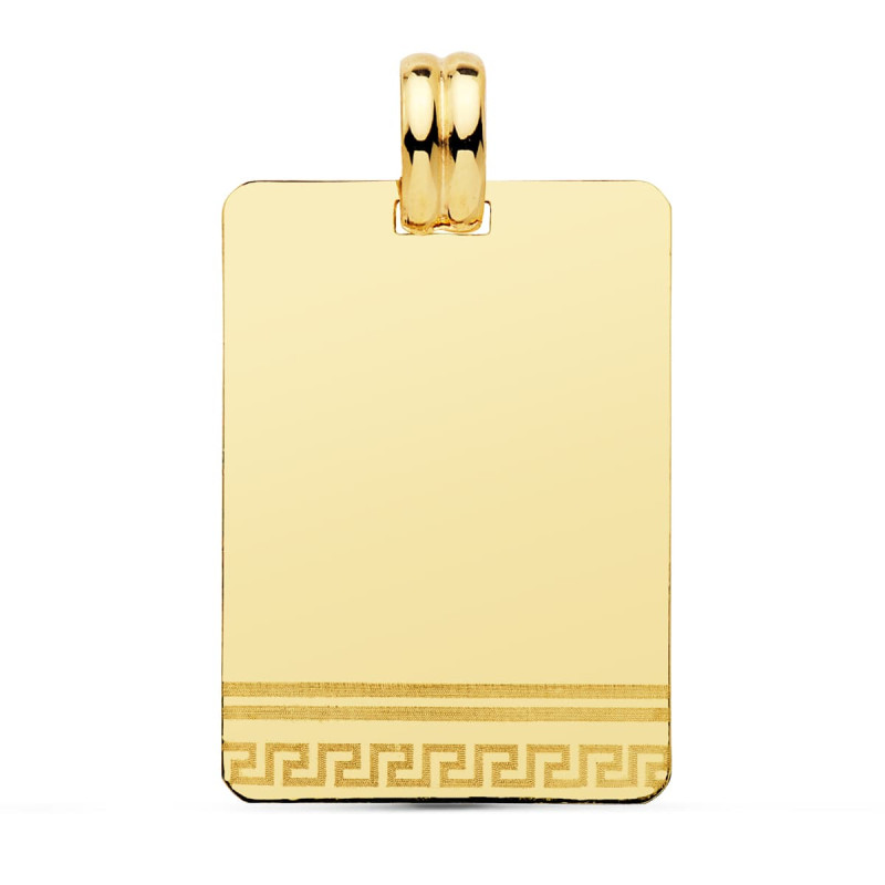 9K PLACA CHAPA LASER ORO AMARILLO GRECA 28X20 MM