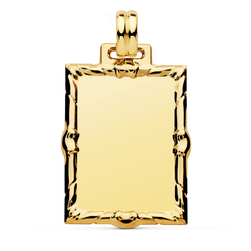 18K PLACA CHAPA LABRADA ORO AMARILLO RECTANGULAR 30X24 MM