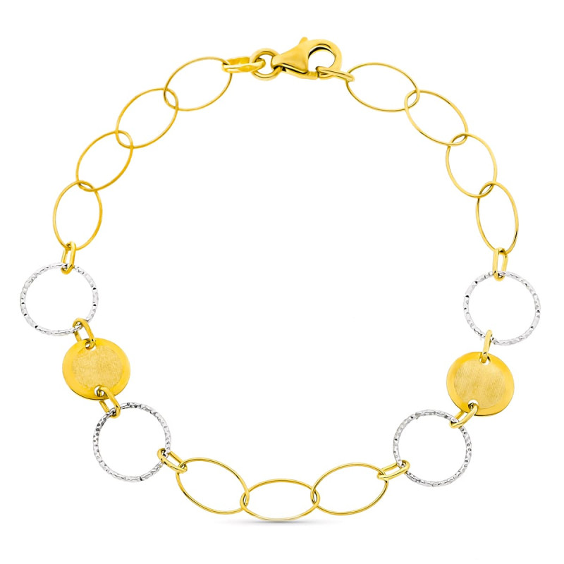 18K PULSERA ORO BICOLOR CIRCULOS ANCHO 9 MM LARGO 18CM