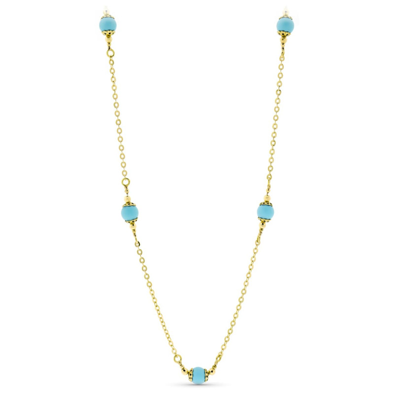 18K GARGANTILLA ORO AMARILLO BOLAS TURQUESA 50CM
