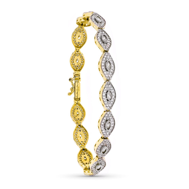 18K PULSERA ORO BICOLOR CIRCONITA Y PIEDRAS 19CM
